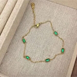 Gold Plated Stainless Steel Green Cubic Zirconia Bracelet